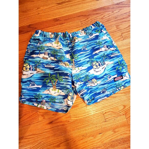 Vineyard Vines Mens Island Print Swim Trunks XL Blue Quick-Dry Mesh Lining - Picture 1 of 12